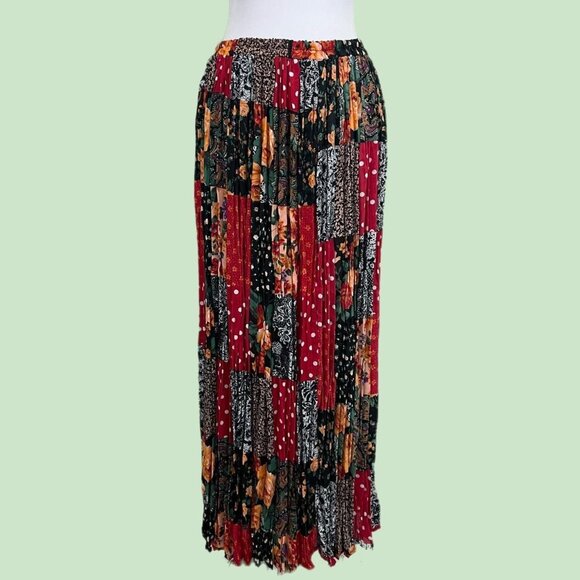 vintage 90s patchwork floral plus size quirky boho maxi skirt - Picture 1 of 8